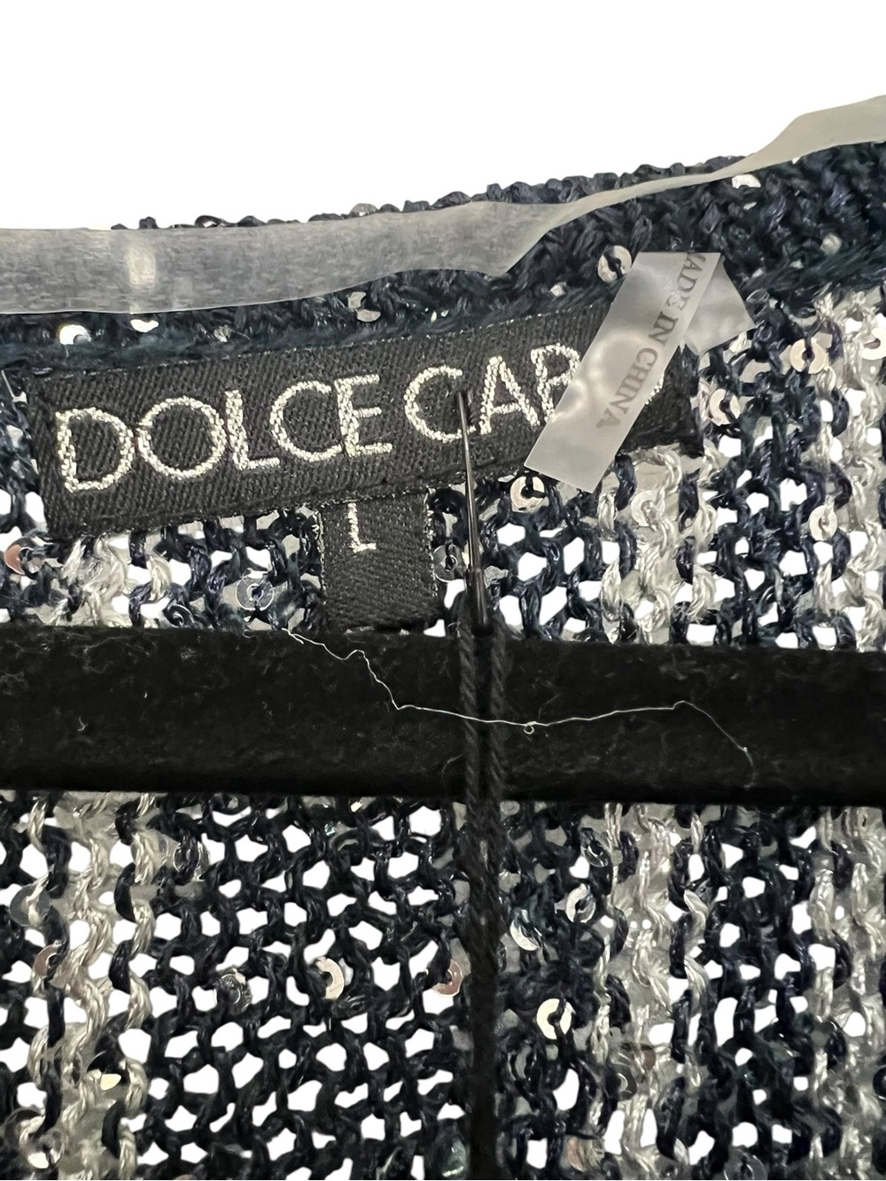 Dolce Cabo Navy and silver Striped Knit Tunic with sequins size L NWT - Picture 2 of 8